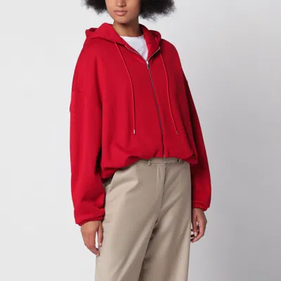 Cordera Balloon Zip Cotton Hoodie With Adjustable Drawstring Hood In Red