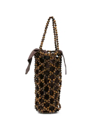 Cordera Beaded Cage-style Tote Bag In Brown