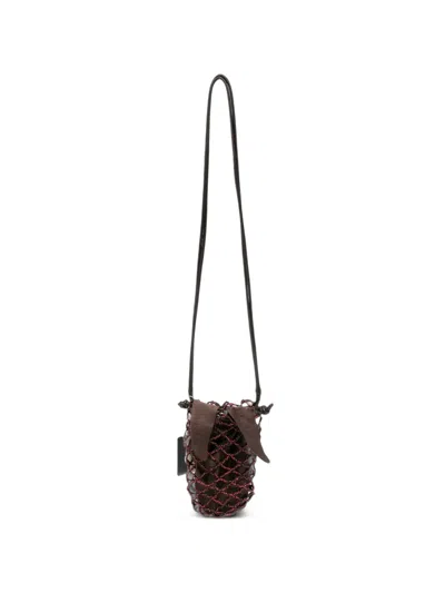 Cordera Beaded-overlay Drawstring Shoulder Bag In Brown