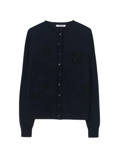 Cordera Bead-embellished Floral-patch Cardigan In 블루