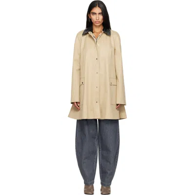 Cordera Beige Leather Collar Voluminous Coat In Camel
