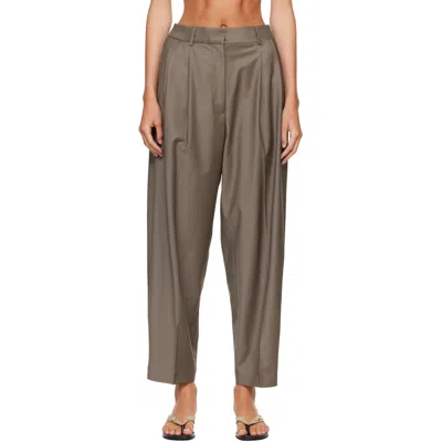 Cordera Beige Virgin Wool Masculine Barrel Trousers In Gray
