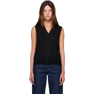 Cordera Black Merino Wool Button Waistcoat Cardigan