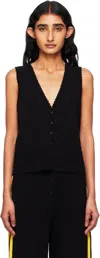 Cordera Black Organic Cotton Pointelle Waistcoat Cardigan In Black