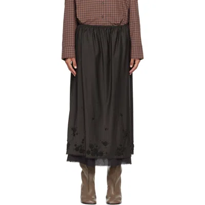 Cordera Black Tailored Embellished Maxi Skirt In Dark Brown