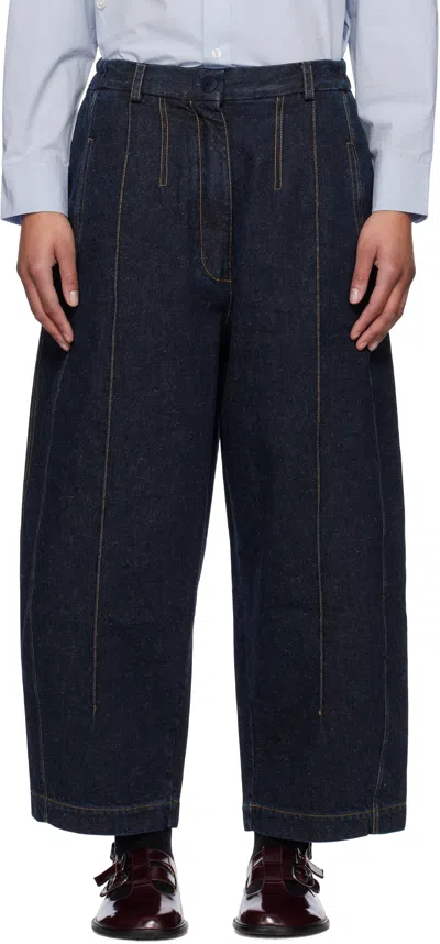 Cordera Blue Seam Curved Jeans In Dark Navy