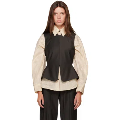 Cordera Brown Tailored Peplum Top In Dark Brown
