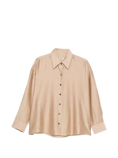 Cordera 버튼 프런트 긴소매 셔츠 In Brown