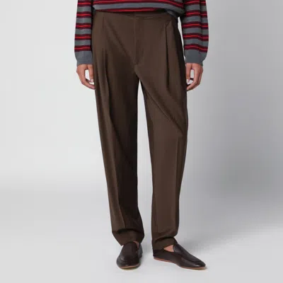 Cordera Carrot Trousers In Virgin Wool With Pleated Front In Brown