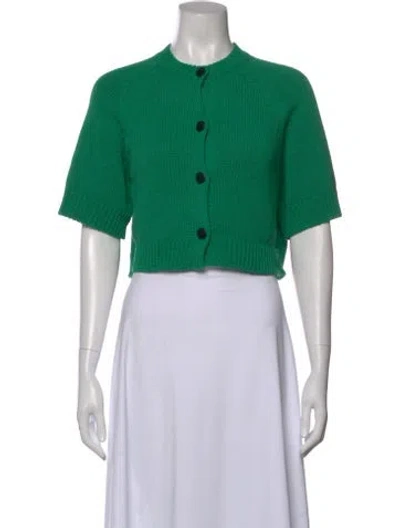 Pre-owned Cordera Crew Neck Short Sleeve Button-up Top In Green