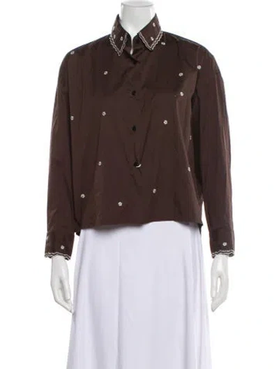 Pre-owned Cordera Floral Print Long Sleeve Blouse In Brown
