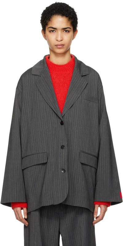 Cordera Gray Classic Striped Blazer In Grey
