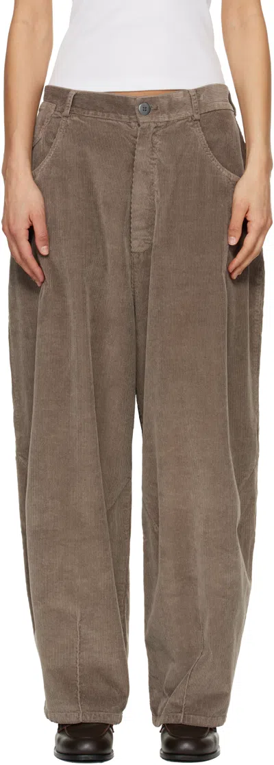 Cordera Gray Corduroy Baggy Trousers In Brown