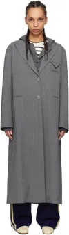 Cordera Gray Long Wool Pinstripe Coat In Pinstripe Grey