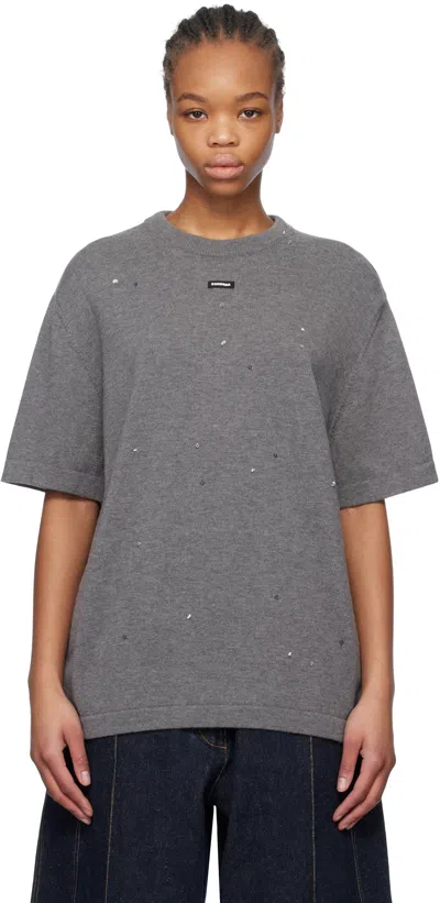 Cordera Gray Merino Wool Beaded T-shirt In Grey