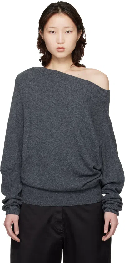 Cordera Gray Merino Wool Off-shoulder Sweater In Blue