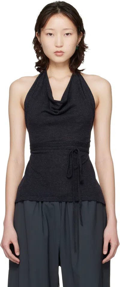 Cordera Gray Merino Wool Tie Top In Black