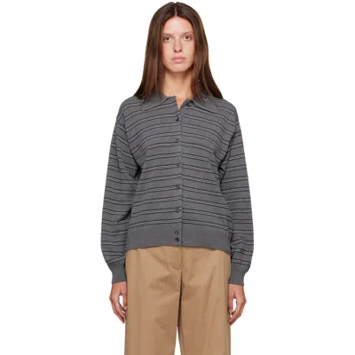 Cordera Gray Organic Cotton Striped Polo Cardigan In Grey
