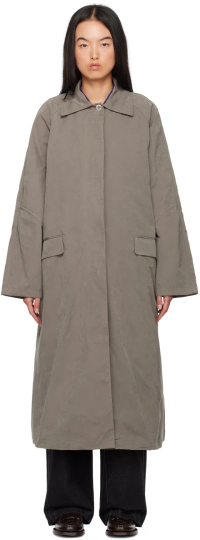 Cordera Gray Wax Cotton Trench Coat In Taupe Grey