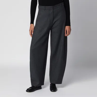 Cordera Grey Curved-leg Wool Trousers With Hook Closure