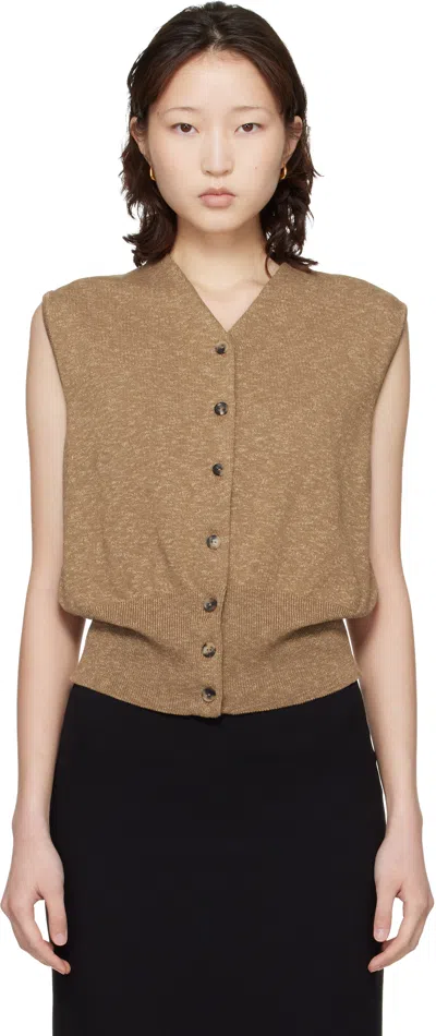 Cordera Khaki Flecked Cotton Waistcoat In Brown