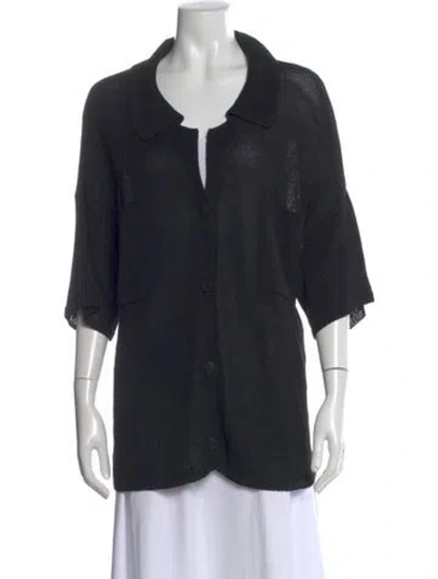 Pre-owned Cordera Linen Open Front Sweater In Black