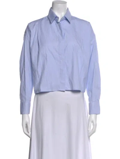 Pre-owned Cordera Linen Striped Button-up Top In Blue
