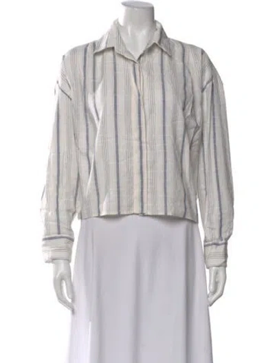 Pre-owned Cordera Linen Striped Button-up Top In Gray