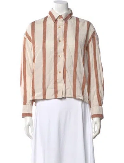 Pre-owned Cordera Linen Striped Button-up Top In Neutral