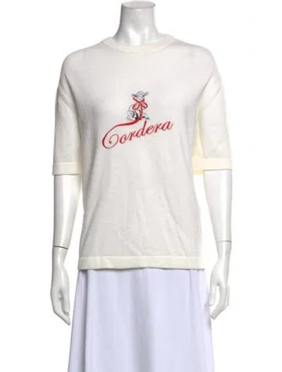Pre-owned Cordera Merino Wool Graphic Print Sweater In White