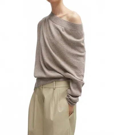 Cordera Merino Wool Off Shoulder Sweater In Taupe In White