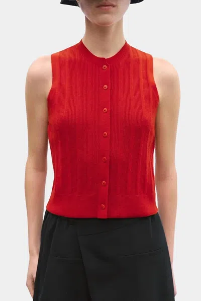Cordera Merino Wool Ribbed Waistcoat Top In Red