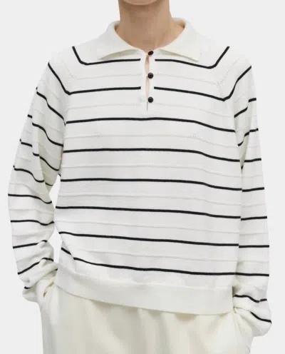 Cordera Merino Wool Striped Polo Top In White