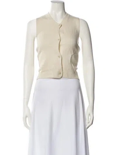 Pre-owned Cordera Merino Wool V-neck Sweater In White