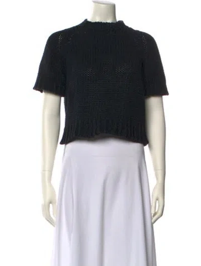 Pre-owned Cordera Mock Neck Short Sleeve Crop Top In Black