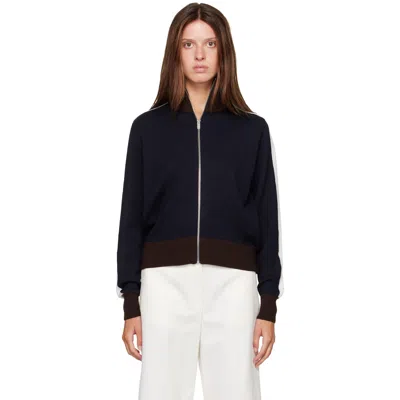 Cordera Navy & Brown Extrafine Merino Wool Sporty Cardigan In Colorblock