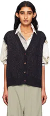 Cordera Navy Flecked Cotton Waistcoat Cardigan In Blue