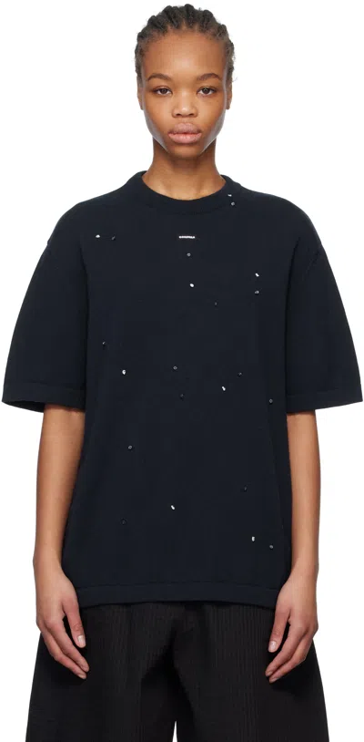 Cordera Navy Merino Wool Beaded T-shirt