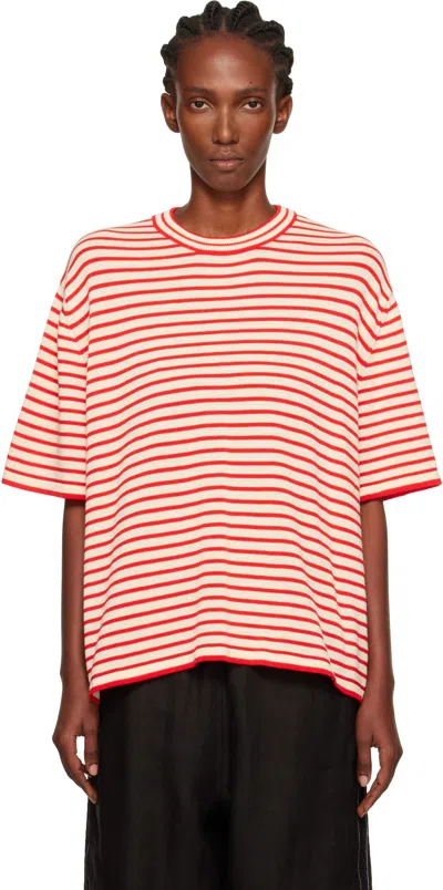 Cordera Off-white & Red Organic Cotton Oversized Striped T-shirt In Multi