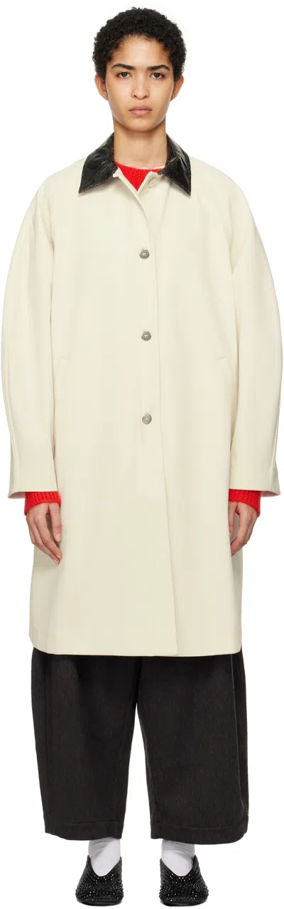 Cordera Off-white Faux-leather Collar Trench Coat In Ecru
