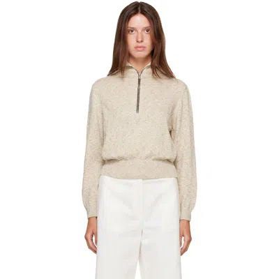 Cordera Off-white Flecked Cotton Zip-up Sweater In Natural