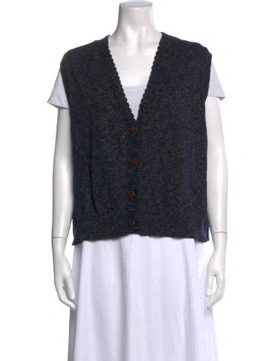 Pre-owned Cordera Patterned V-neck Top In Blue