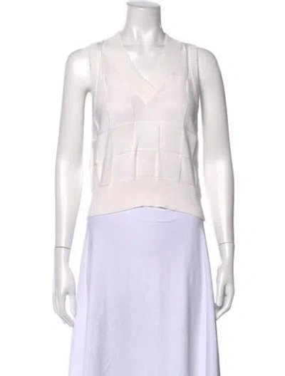 Pre-owned Cordera Patterned V-neck Top W/ Tags In White