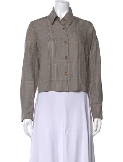 Pre-owned Cordera Plaid Print Long Sleeve Button-up Top In Grey