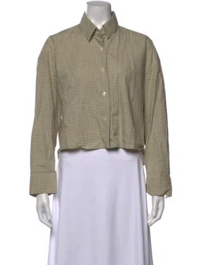 Pre-owned Cordera Plaid Print Long Sleeve Button-up Top In Neutrals