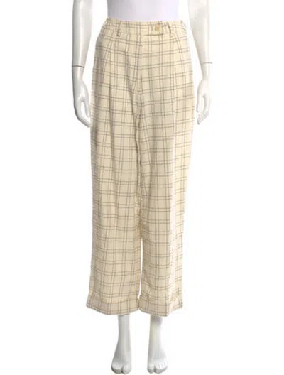 Pre-owned Cordera Plaid Print Wide Leg Pants In Burgundy/neutrals