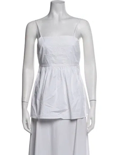 Pre-owned Cordera Printed Square Neckline Top In White