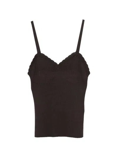 Cordera Ribbed Scalloped Top In Brown