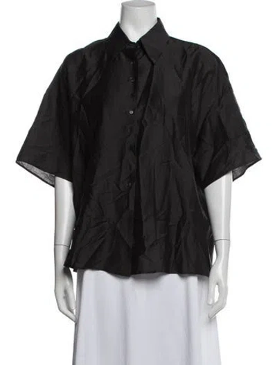 Pre-owned Cordera Short Sleeve Button-up Top In Black