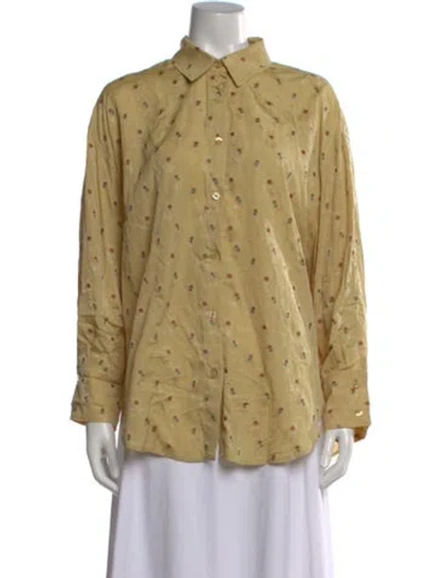 Pre-owned Cordera Silk Floral Print Button-up Top In Neutral